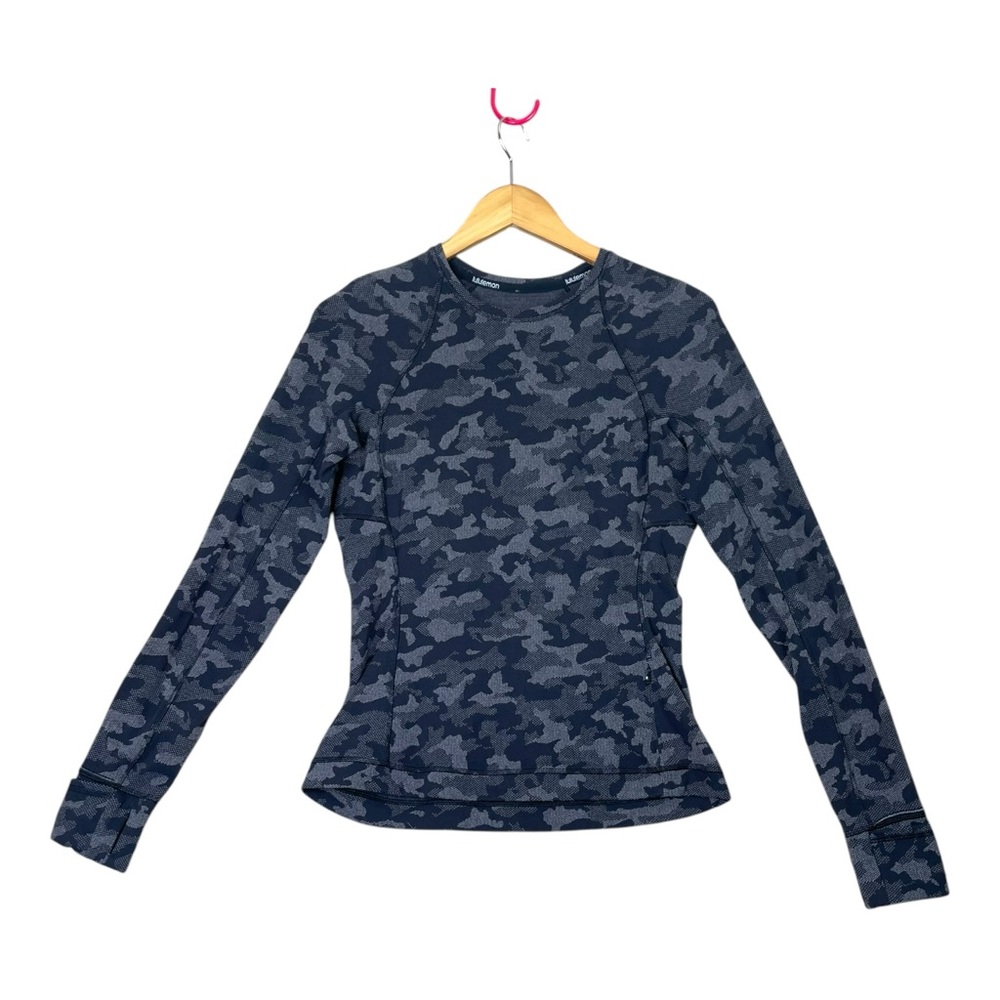 Lululemon Women Runderful Long Sleeve Size 8 Run Shirt Camouflage Gray Fit